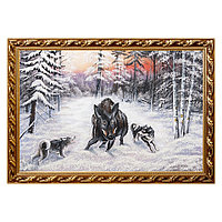 Картина "Охота на кабана" багет 46х66 см, каменная крошка