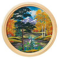 Панно каменное на тарелке из дерева "Осенний пейзаж" 60 см 111126