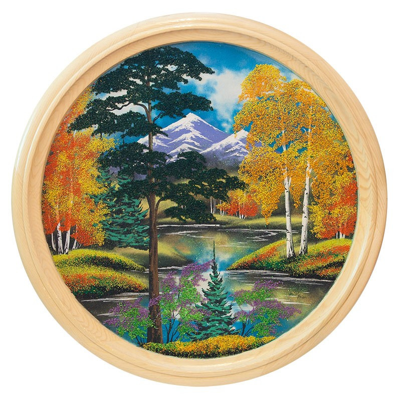 Панно каменное на тарелке из дерева "Осенний пейзаж" 60 см 111126 - фото 1 - id-p80868925