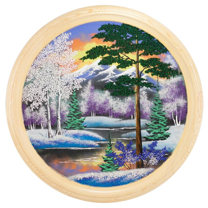 Панно каменное на тарелке из дерева "Зимний пейзаж" 50 см 111131 - фото 2 - id-p80868930