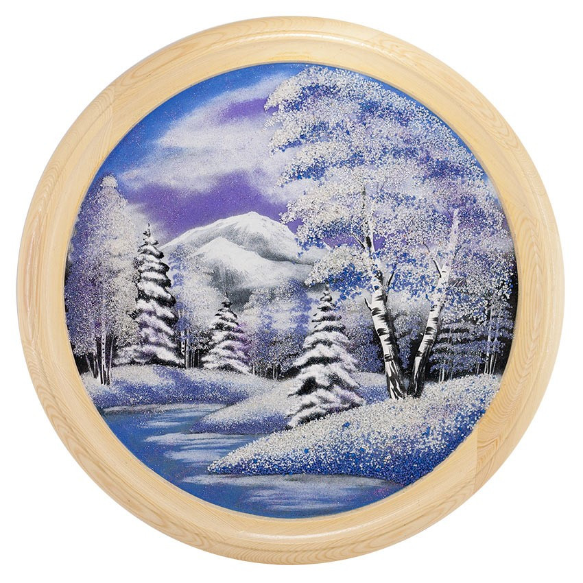 Панно каменное на тарелке из дерева "Зимний пейзаж" 50 см 111131 - фото 3 - id-p80868930
