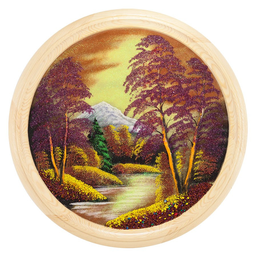 Панно каменное на тарелке из дерева "Осенний пейзаж" 50 см 111132 - фото 1 - id-p80868931