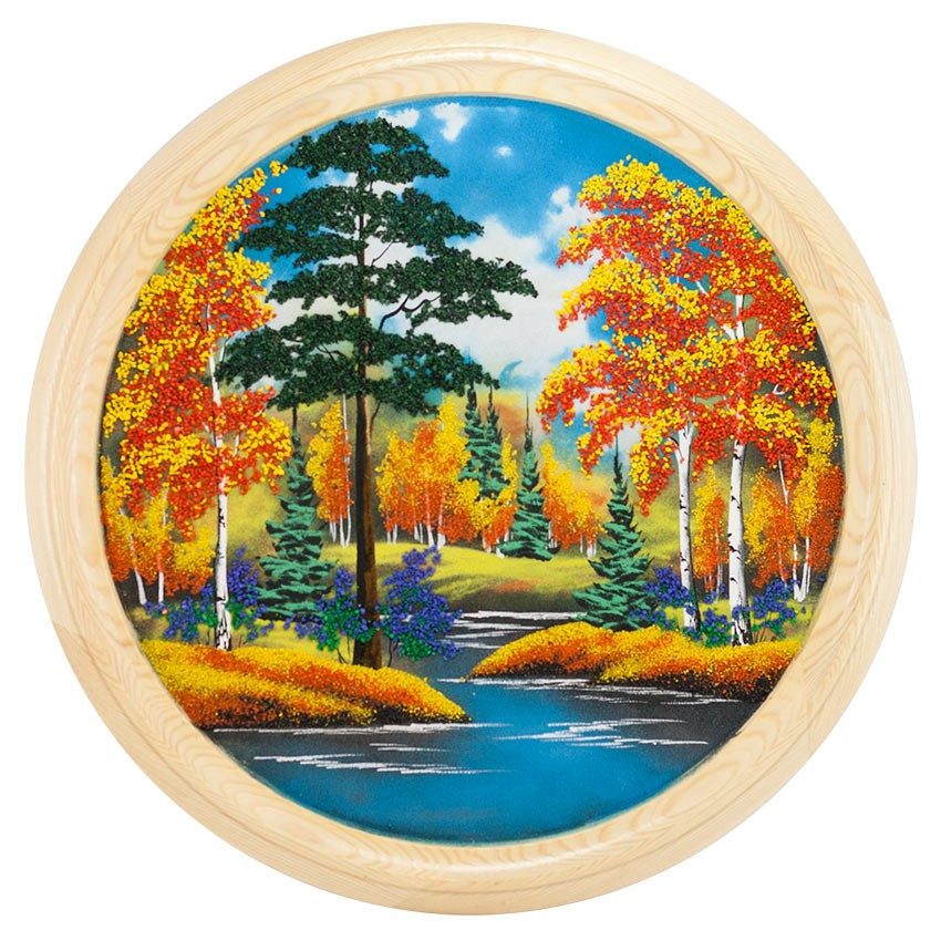 Панно каменное на тарелке из дерева "Осенний пейзаж" 50 см 111132 - фото 2 - id-p80868931