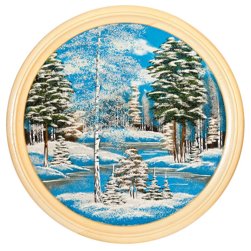 Панно каменное на тарелке из дерева "Зимний пейзаж" 60 см 111133 - фото 1 - id-p80868932