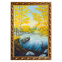 Картина "Лодка в осеннем пруду" багет 46х66 см, каменная крошка 111209