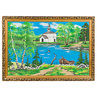Картина "Церковь и лодка" багет 46х66 см, каменная крошка 119311