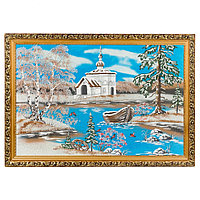 Картина "Церковь зимнем на берегу" багет 46х66 см, каменная крошка 119323