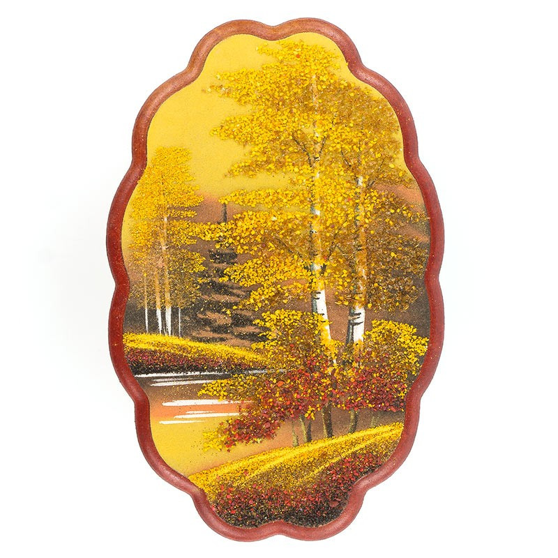 Картина панно овальное "Осень золотая" 30х19 см рисунок из каменной крошки крепление на стену - фото 1 - id-p80869824