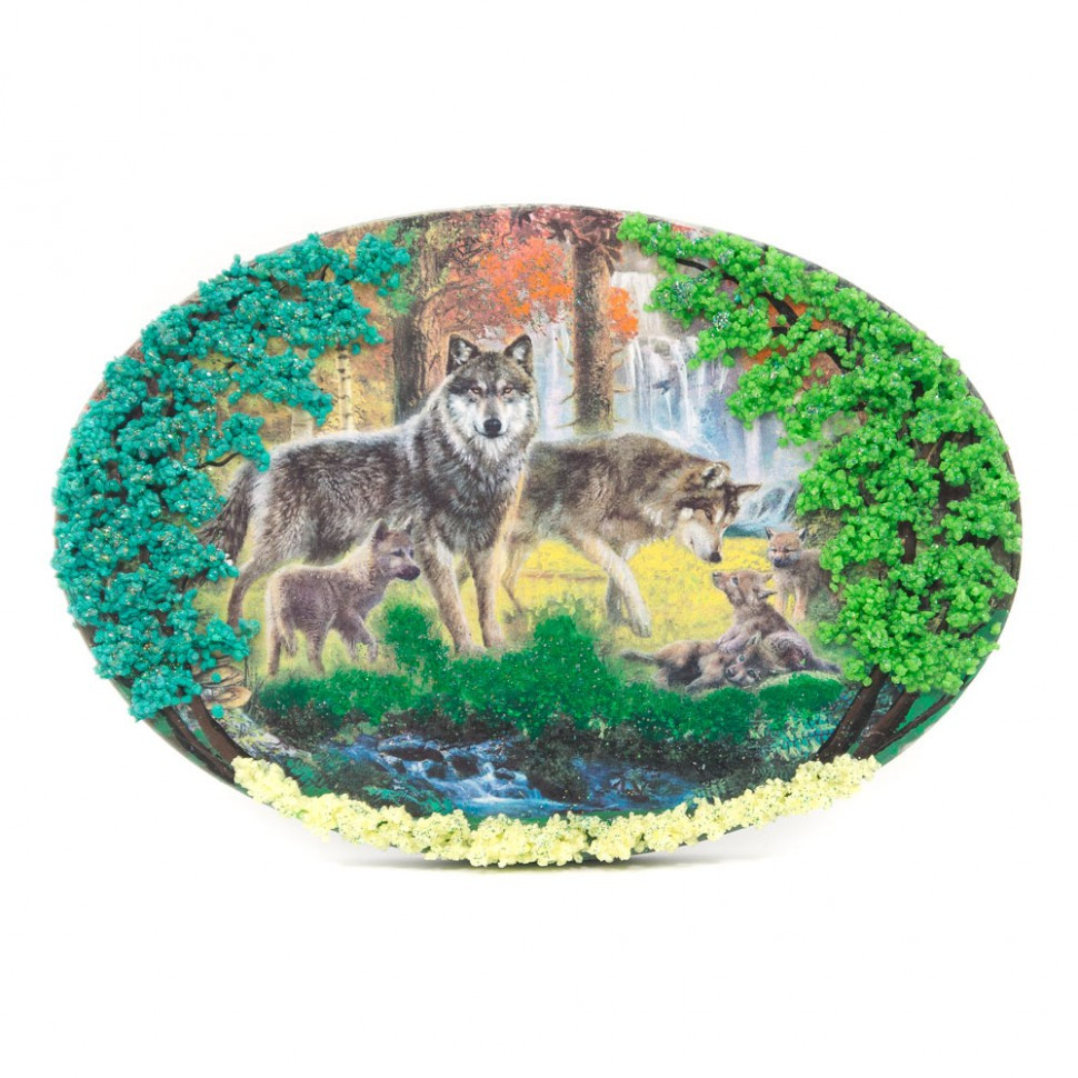 Панно из камня на подставке "Волчья семья" 116891 - фото 1 - id-p80869098