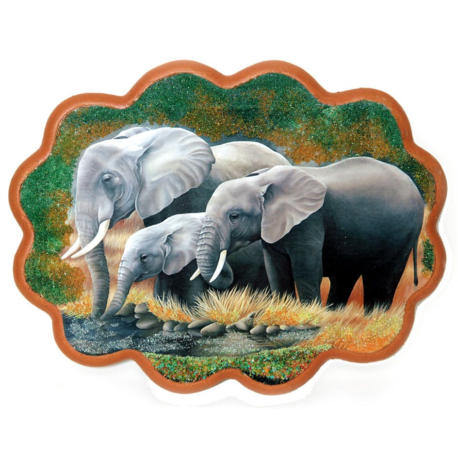 Панно с рисунком из камня "Слоны на водопое" 34х26 см 117178 - фото 1 - id-p80869138
