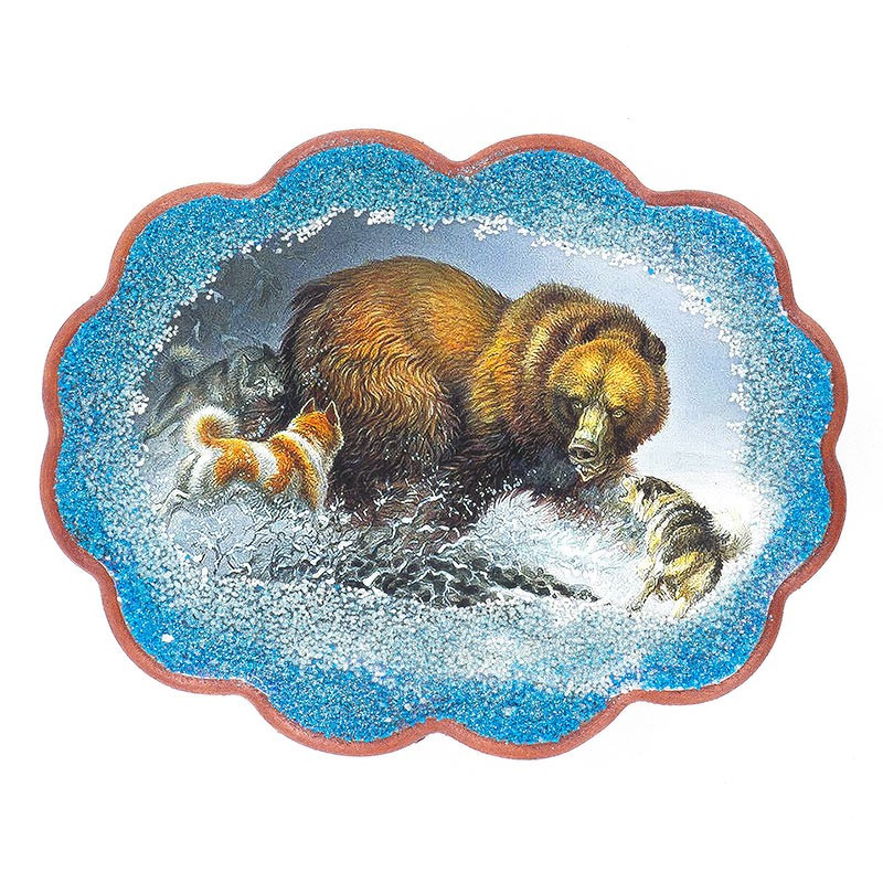 Панно с рисунком из камня "Охота на медведя" 34х26 см 119683 - фото 1 - id-p80869943