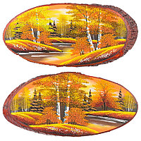 Панно на срезе дерева "Осень янтарная" горизонтальное 50-55 см каменная крошка 120054