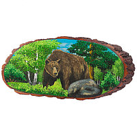 Картина на срезе дерева "Медведь у камня лето" 65-70 см из каменной крошки 120643