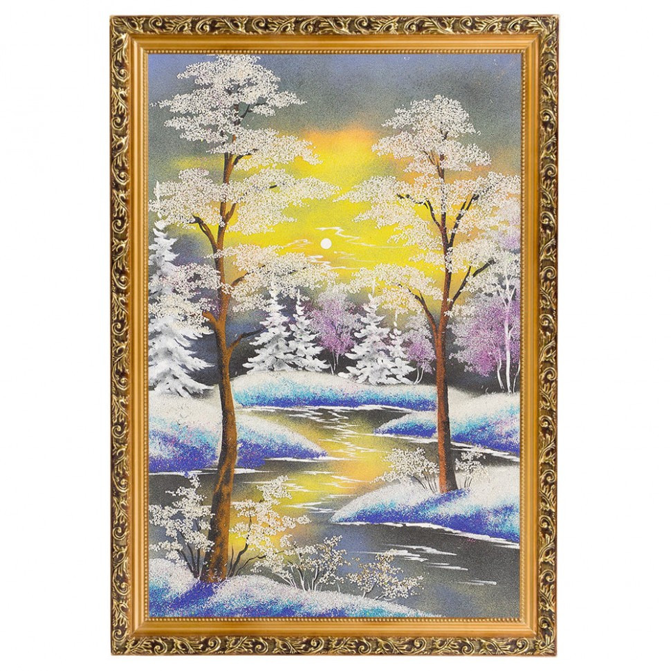 Картина "Зимняя ночь" багет дерево гипс 46х66 см, каменная крошка 112447 - фото 1 - id-p80869444