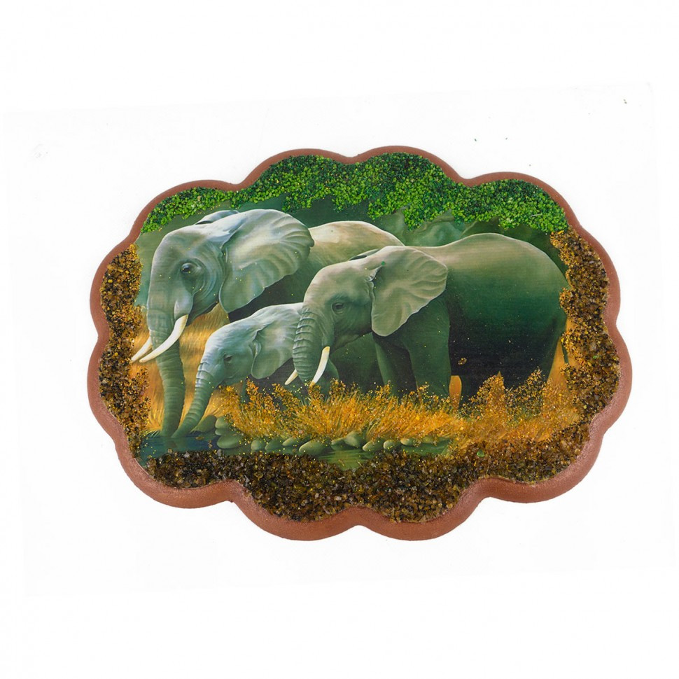 Панно с рисунком из камня "Слоны на водопое" 25х19 см 112547 - фото 1 - id-p80869537
