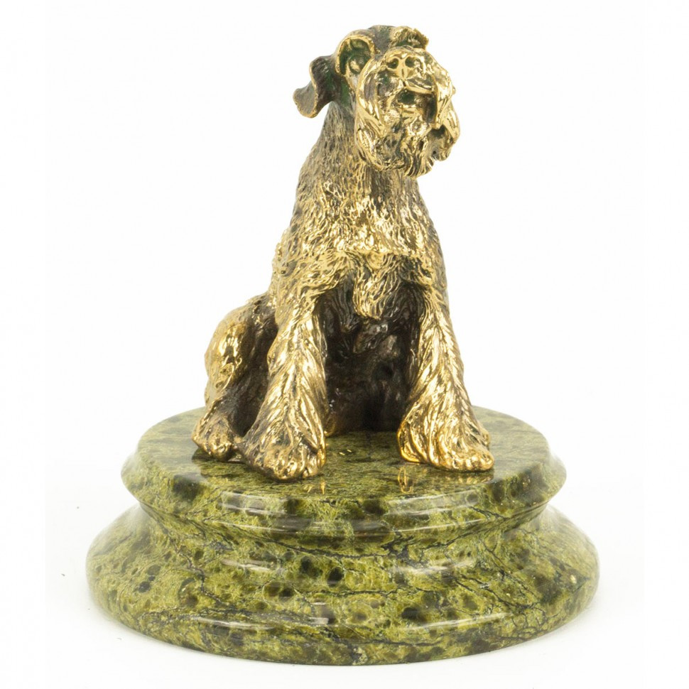 Сувенирная статуэтка "Собака Ризеншнауцер" бронза камень змеевик 118612 - фото 2 - id-p80871354