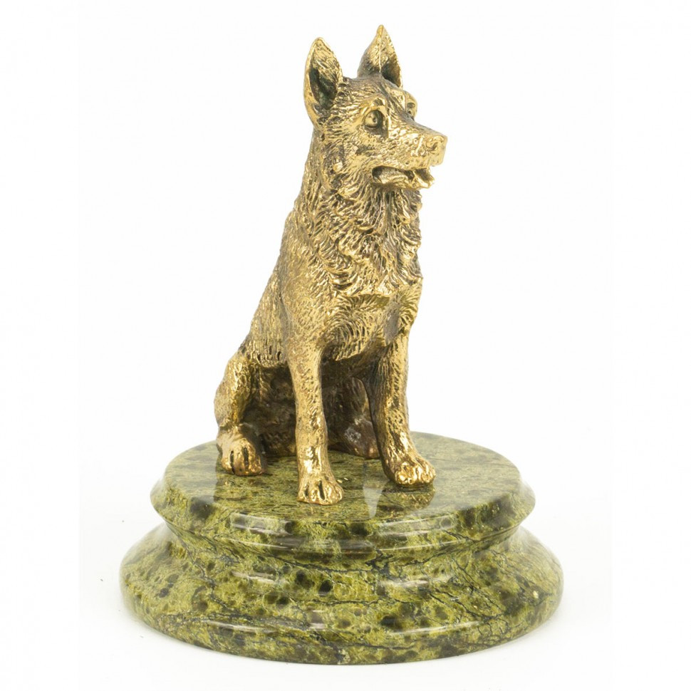 Настольная статуэтка фигурка из бронзы на камне собака "Овчарка сидит" - фото 1 - id-p80871356