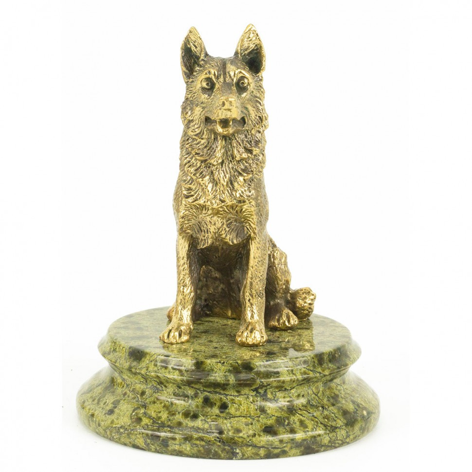 Настольная статуэтка фигурка из бронзы на камне собака "Овчарка сидит" - фото 2 - id-p80871356