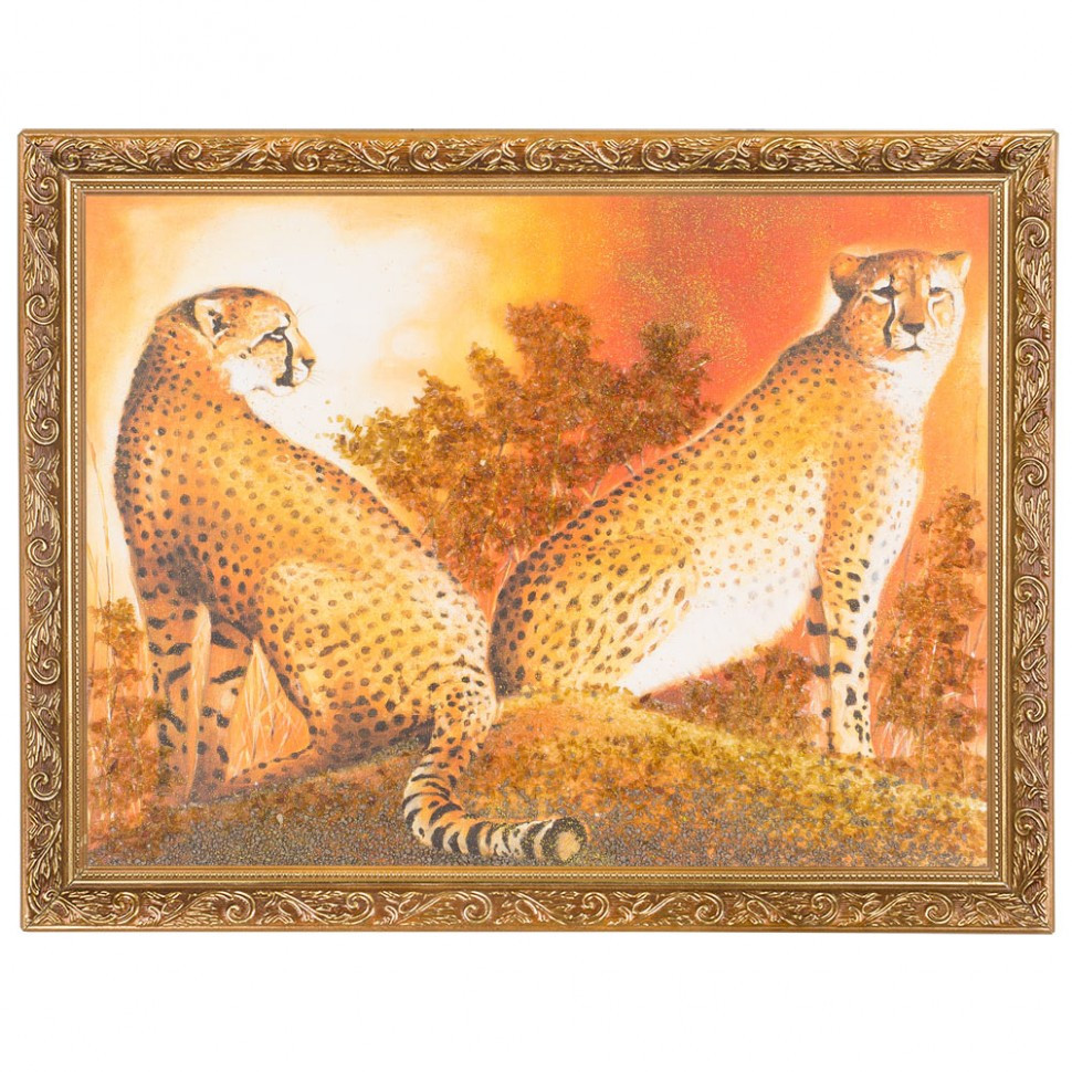 Картина с каменной крошкой "Леопарды на охоте" багет гипс 34х44 см 1106 119034 - фото 1 - id-p80869659