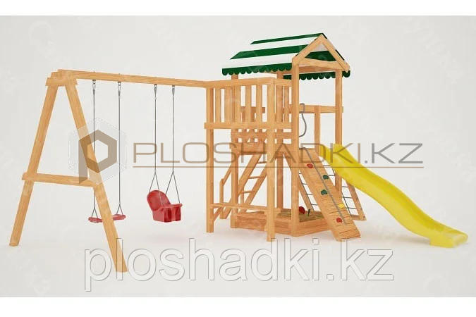 Детская площадка Савушка Мастер 2, игровая башня, балкон, качели, песочница, лавочки, лестница, сетка-лазалка. - фото 3 - id-p74398296