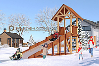 Детская площадка Савушка Зима-5, (6,8 х 2,2 х 3,8), заливной скат, пологая лестница с перилами.