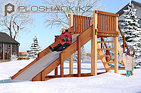 Детская площадка Савушка Зима-2 (4,57 х 1,29 х 2,2), заливной скат, лестница с перилами и ступенями.