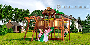 Детская площадка Савушка BABY-4(play), игрвой домик с крышей, горка, турник, рукоход, сетка-лазалка.