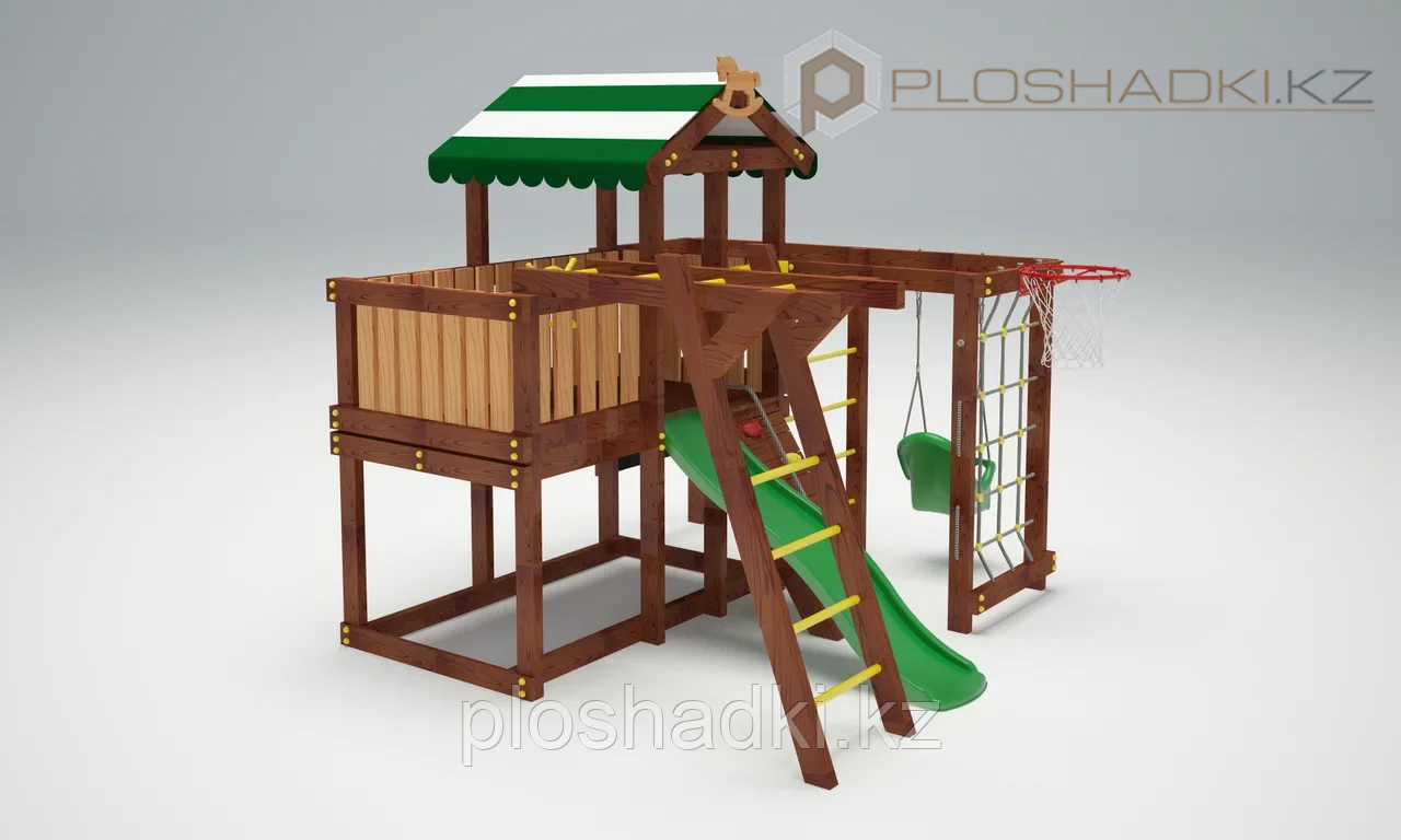 Детская площадка Савушка BABY-5, игровой домик с крышей, сетка-лазалка, турник, балкон, меловая доска. - фото 2 - id-p74480520