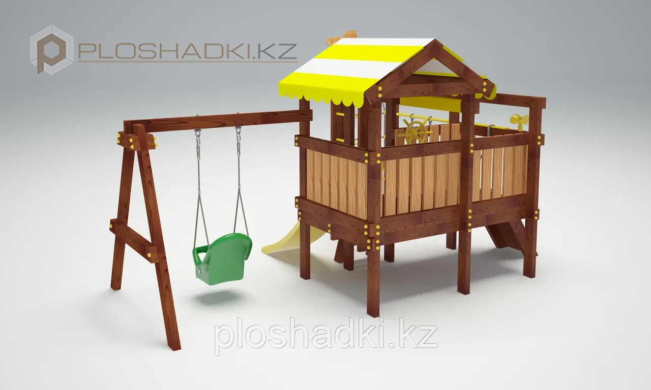 Детская площадка Савушка BABY-11(play), турник, скалодром, горка, лестница, руль, игровой домик, швед.стенка. - фото 2 - id-p74505264