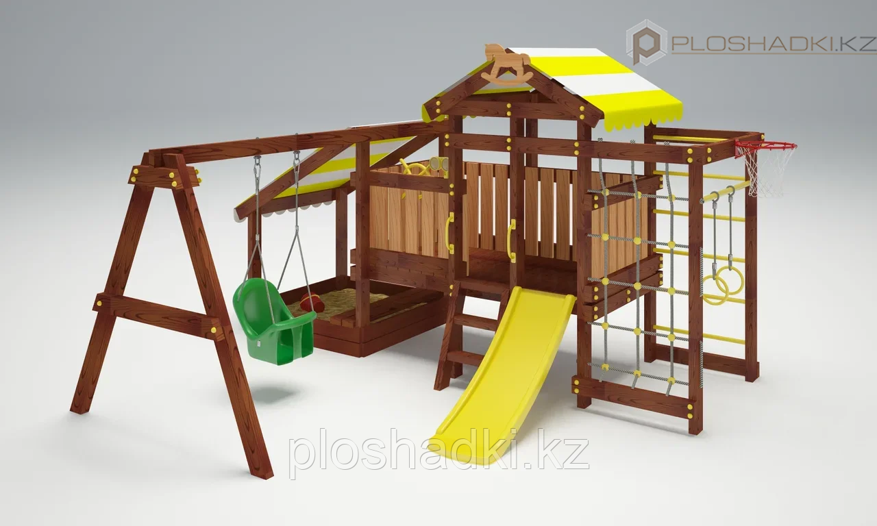 Детская площадка Савушка BABY-12(play), с игровым домиком, горкой, шведской стенкой, турником, биноклем, - фото 5 - id-p74505269