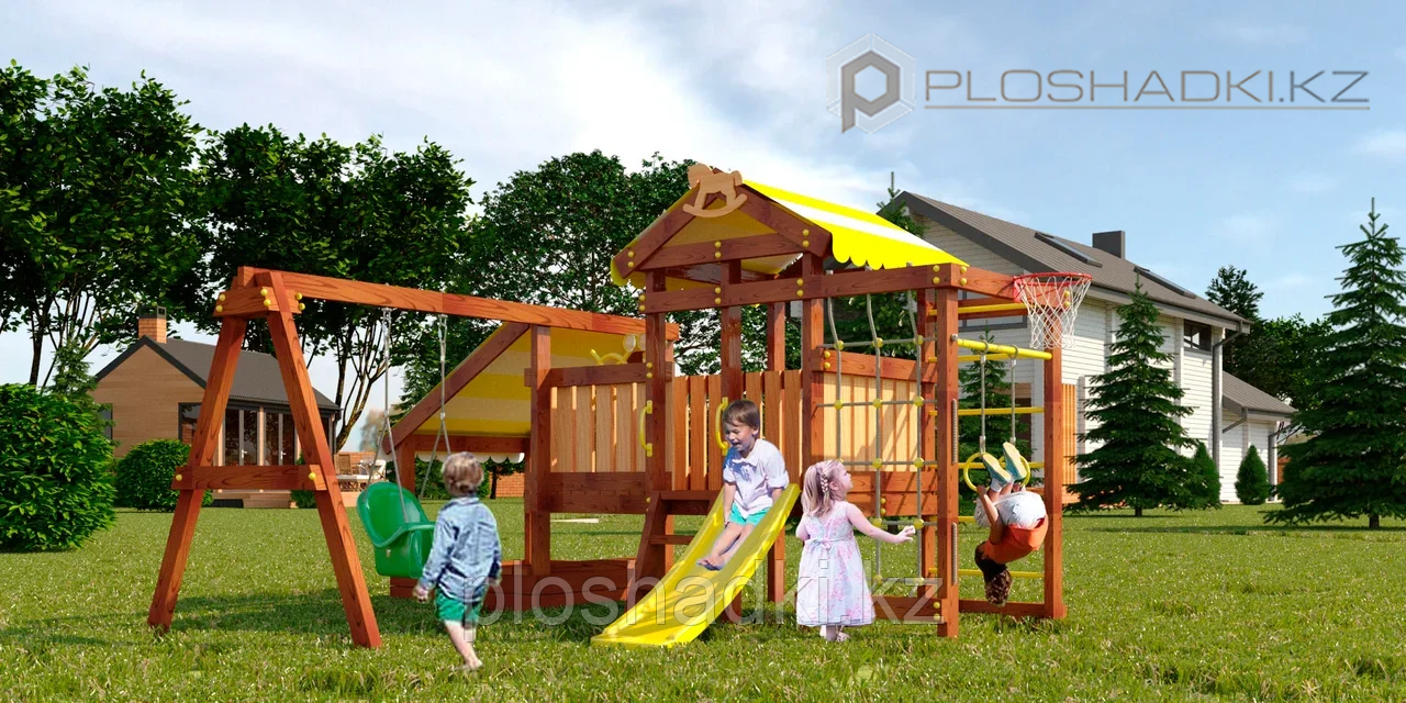 Детская площадка Савушка BABY-12(play), с игровым домиком, горкой, шведской стенкой, турником, биноклем,, фото 1