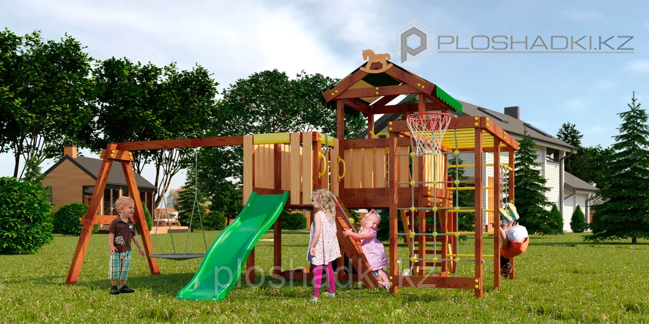 Детская площадка Савушка BABY-15(play), с рукоходом, скалодромом, биноклем, рулём, турником и горкой.