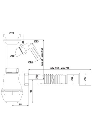 Сифон Ани Грот 1 1/2"*40 с отводом стиральной машины, с гибкой трубой 40*40/50 A2015 - фото 2 - id-p346482