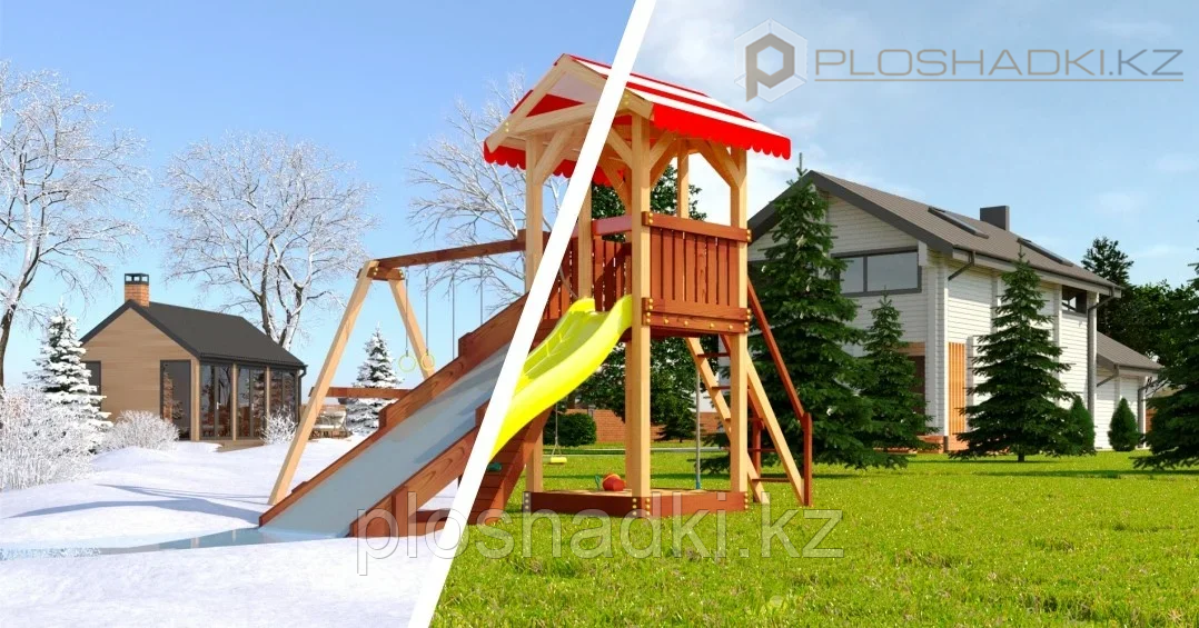Детская площадка Савушка "4 сезона" 2 с игровой башней горкой и качелями