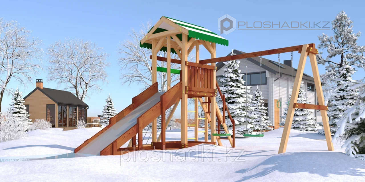 Детская площадка Савушка "4 сезона" 4 игровая башня с горками, лестницей, качелями, песочницей - фото 3 - id-p74505504