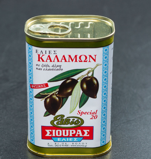 Оливки Siouras бурые Kalamata Extra Large с кост.480 мл ж/б
