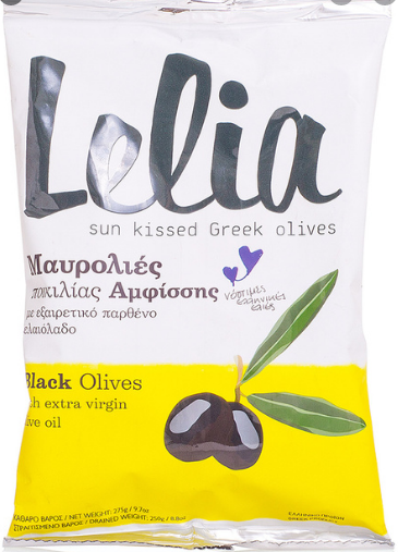 Оливки Lelia черные натуральные с косточкой в оливковом масле 275 г