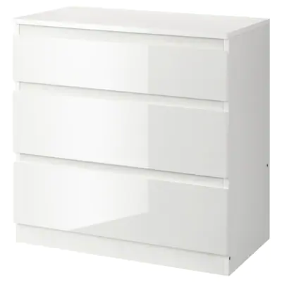 Комод с 3 ящиками СКОНЕВИК глянцевый белый 70x72 см. ИКЕА, IKEA, фото 2