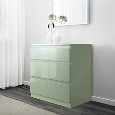 Комод с 3 ящиками СКОНЕВИК глянцевый серо-зеленый 70x72 см. ИКЕА, IKEA, фото 3