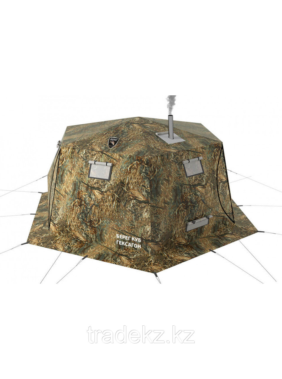 Палатка всесезонная Берег КУБ Гексагон двухслойная, непромокаемый пол из ПВХ, площадь 12.57 м² - фото 2 - id-p82136616