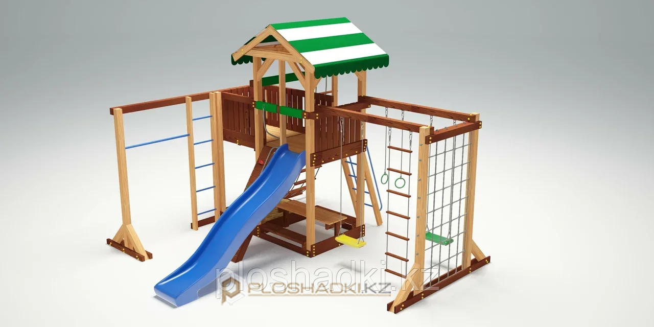 Детская площадка Савушка 15 с игровой башней, шведской и альпинистской стенкой, с веревочной лестницей, горкой - фото 4 - id-p74564397