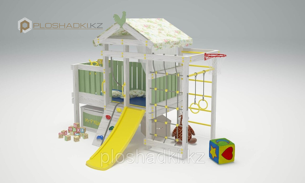 Детская площадка Савушка BABY -3, скалодром с канатом, сетка лазалка, балкон, турник, штурвал., фото 1