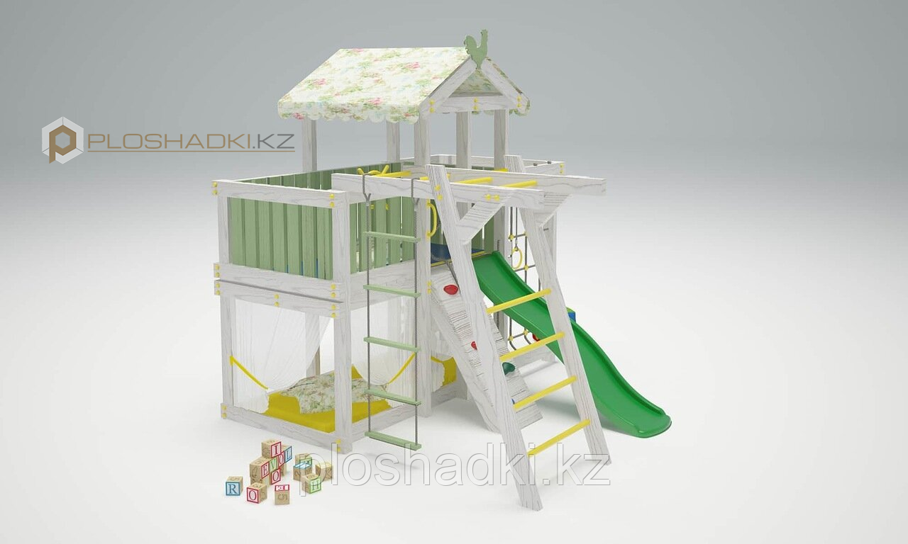 Детская площадка Савушка BABY-4, сетка-лазалка, рукоход, шведская стенка, игровой домик с крышей и балдахином. - фото 4 - id-p74913977