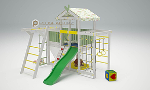 Детская площадка Савушка BABY-4, сетка-лазалка, рукоход, шведская стенка, игровой домик с крышей и балдахином.