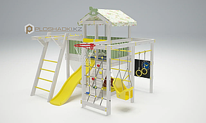 Детская площадка Савушка BABY-5, игровой домик с крышей и балдахином, горка, качели, швед. стенка, турник.