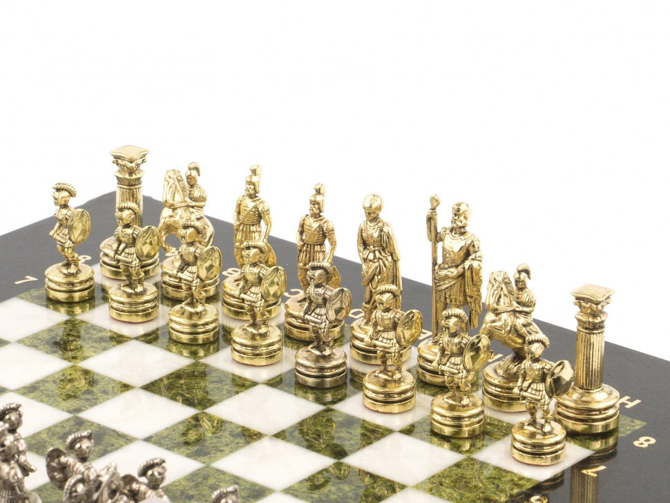 Шахматный набор "Римляне" доска 28х28 см мрамор змеевик фигуры цвет золото-серебро / Шахматы подарочные / - фото 4 - id-p80872121