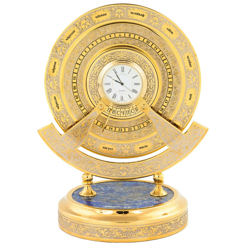 Часы "Вечный календарь" из камня лазурит в подарочной коробке Златоустовская гравюра - фото 1 - id-p80870566