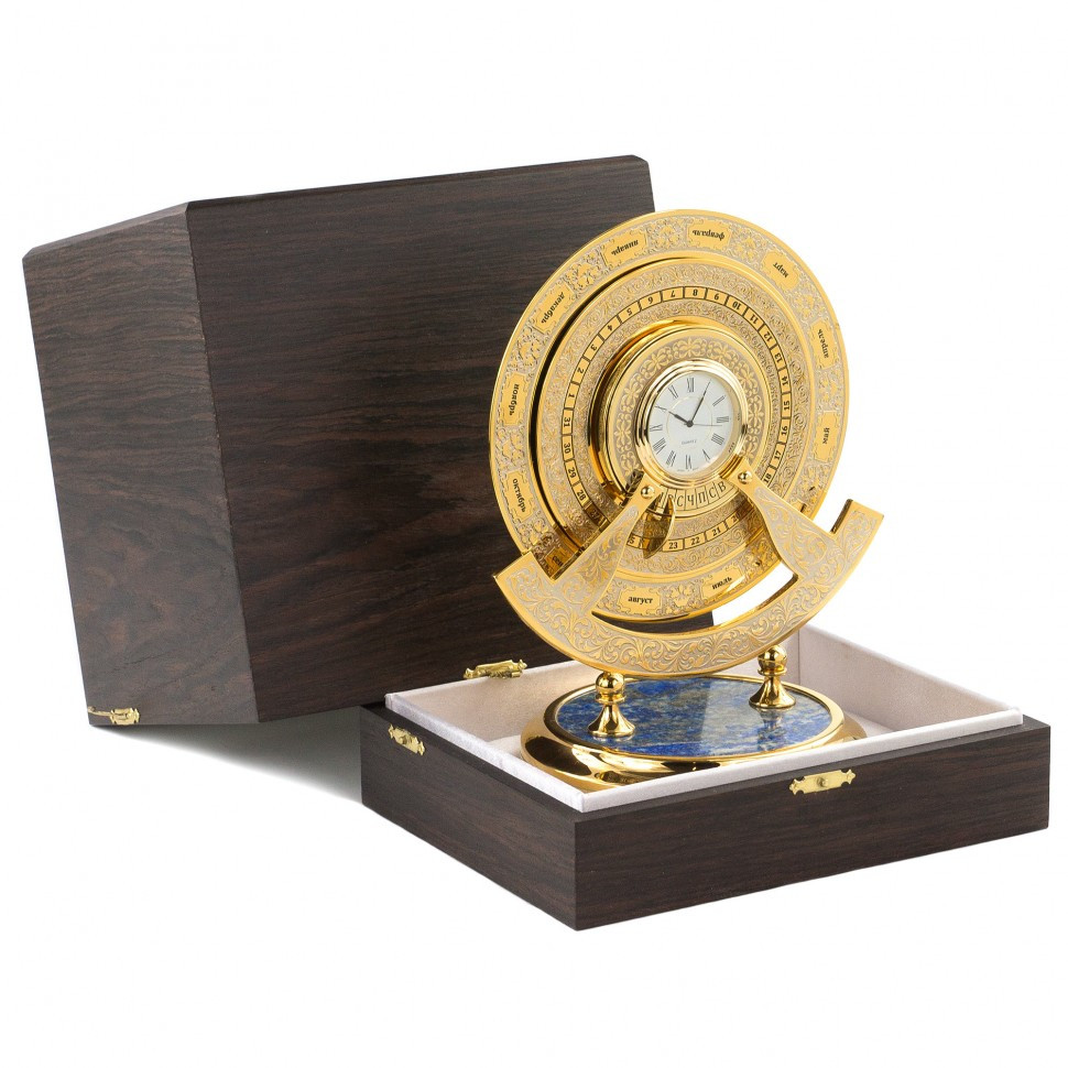 Часы "Вечный календарь" из камня лазурит в подарочной коробке Златоустовская гравюра - фото 3 - id-p80870566