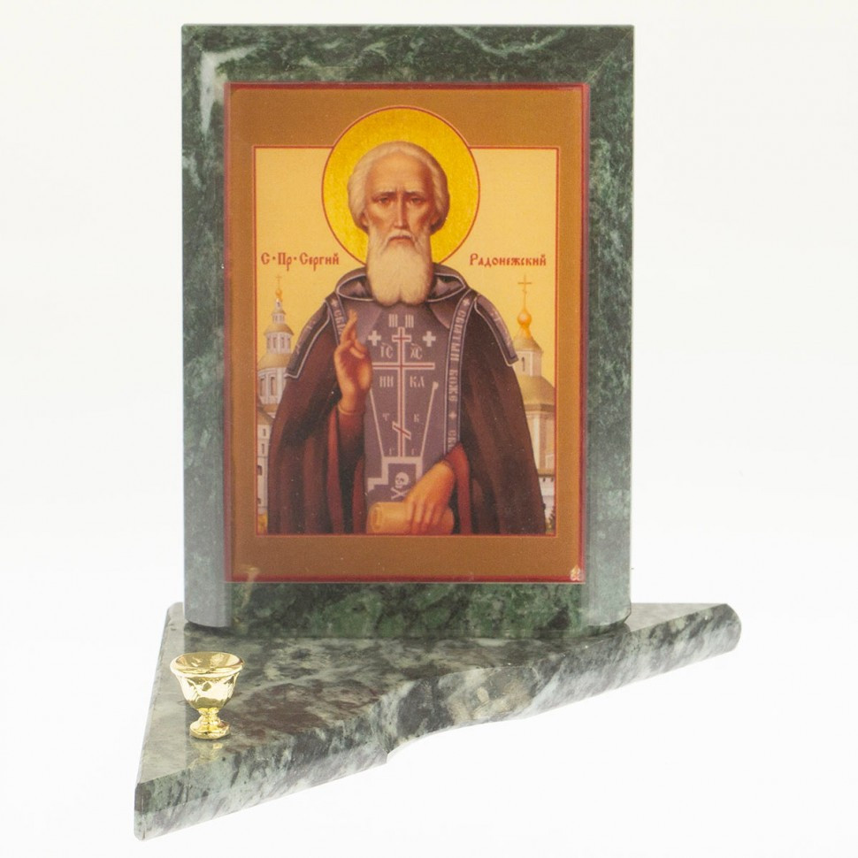 Икона с подсвечником Святой Сергий Радонежский средняя из змеевика 12х12х13 см 119144 - фото 2 - id-p80871176