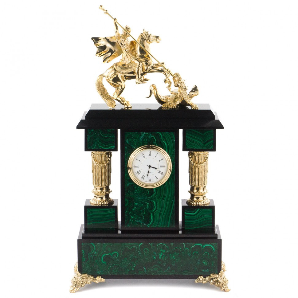 Интерьерные часы из малахита "Святой Георгий Победоносец" бронза 120271 - фото 3 - id-p80870559